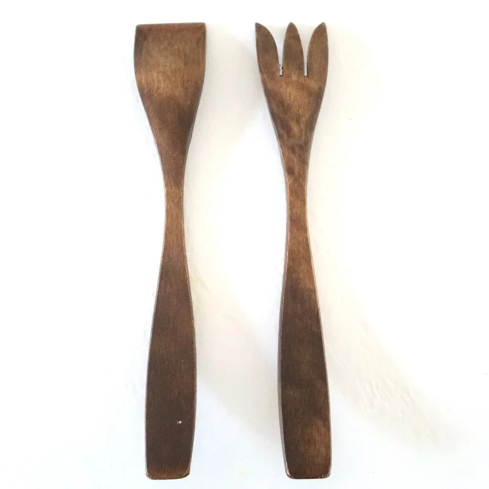 MID CENTURY Wood salad server set